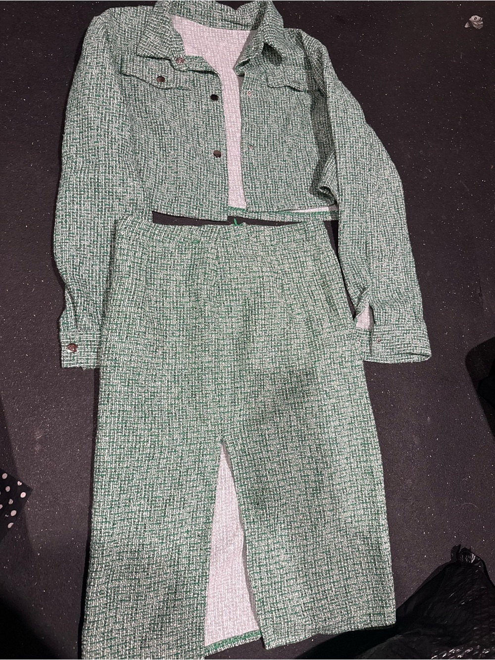 SHEIN Green Textured Two-Piece Skirt Set